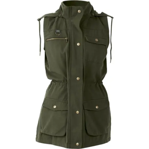 Ladies Heritage Sleeveless Utility Jacket Olive Front